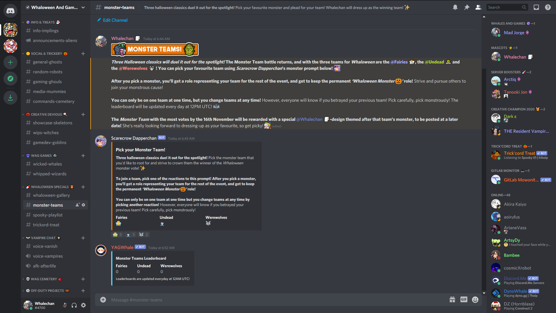Monster Teams Discord Channel for Whaloween
