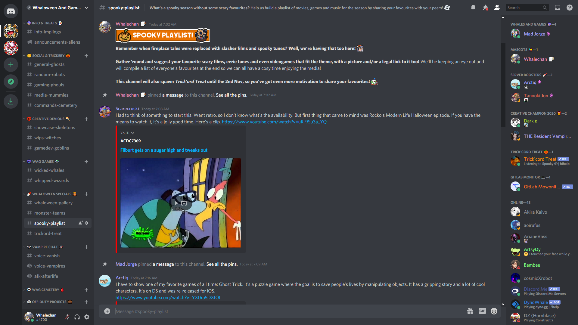 Spooky Playlists Discord Channel for Whaloween