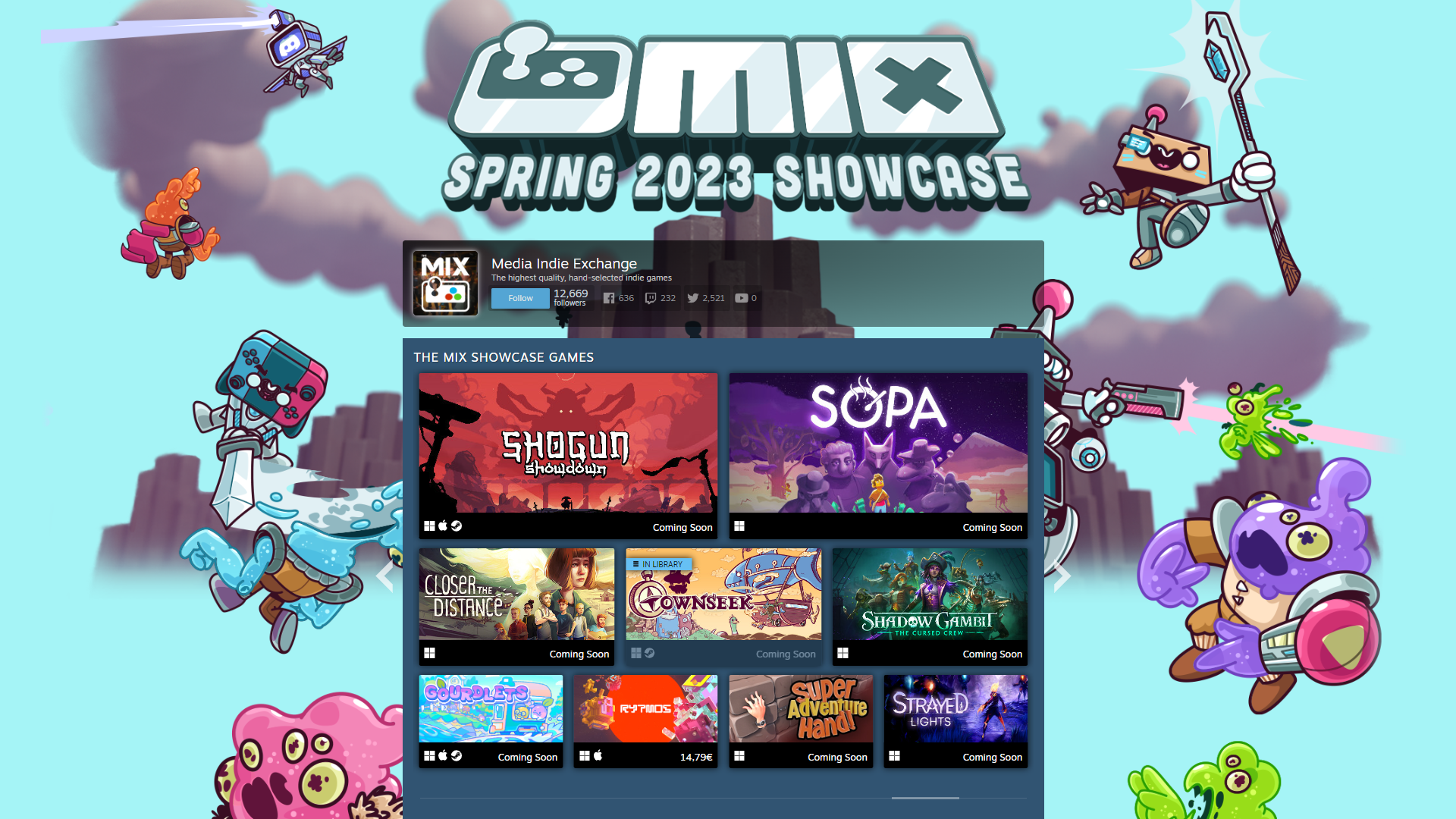 Screenshot of the Steam Event Page for The Mix Spring Showcase. Townseek is one of the featured games in the section for "The Mix Showcase Games".